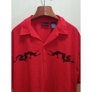 No Boundaries Shirt Mens XL Red Dragon Button Front Short Sleeve Camp Casual